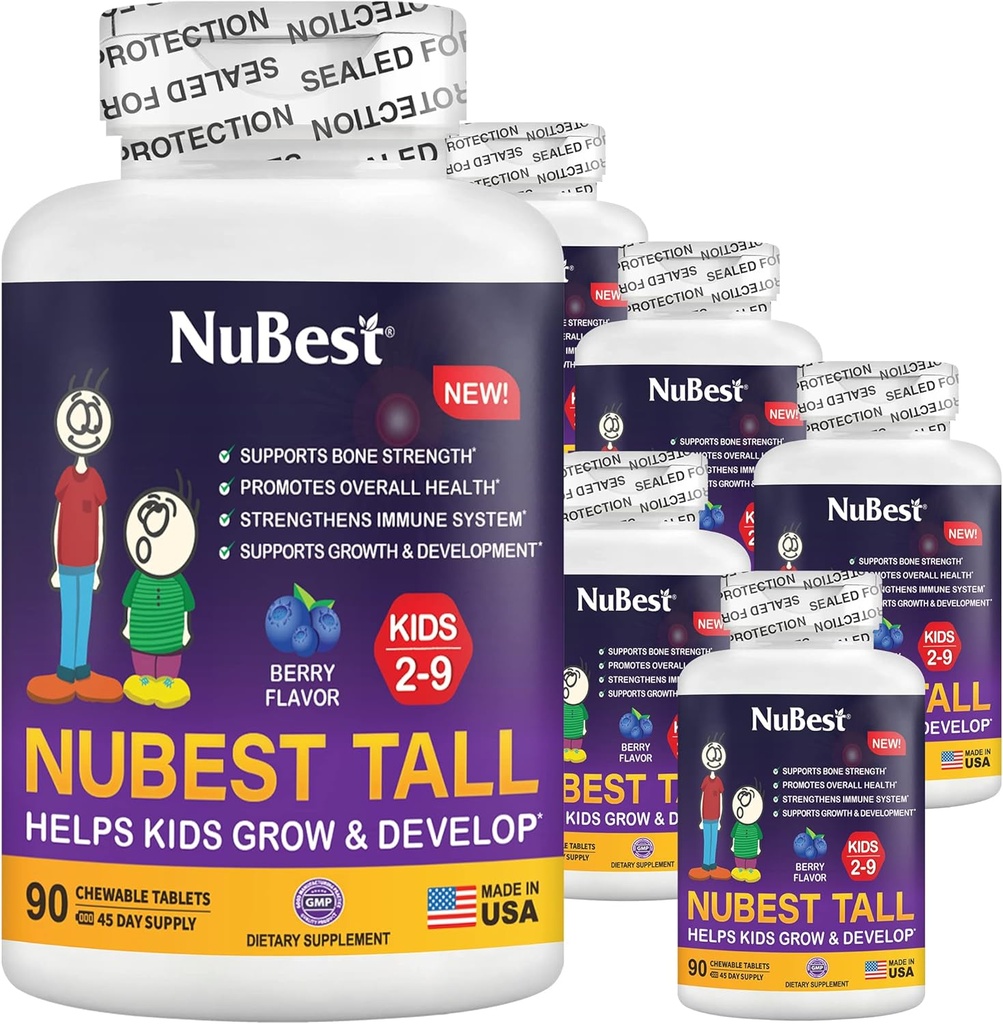 NuBest Ψηλά Παιδιά - Τοντωτές Βιταμίνες και Παιδικές Βιταμίνες για Ηλικία 2 έως 9 - Υποστήριξη Δύναμη των Οστών, Συνολική Υγεία και Ανοσία - Σχήματα Ζώων - 540 Μασώμενα Δισκία Berry 