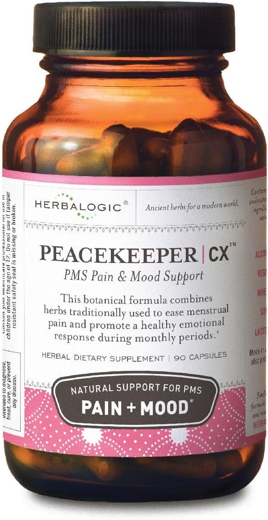 Herbalogic - Peacekeer CX Herb Κάψουλες - Μειώνει PMS Σχετικά Mood Swings - Μειώνει Cramps & Pain Associated with Monthly Periods - Περιέχει Turmeric & Corydalis - 90 Cap Count