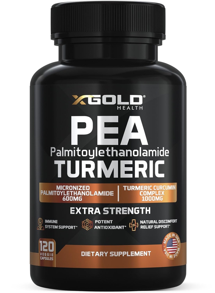 Pea Palmitoylethanolamide + Turmeric Curcumin 1600mg – Micronized 99% Pure Pea & 95% Curcuminoids from Standardized Curcuma Longa Extract – High Potency Joint & Mobility Support – Non-GMO Made in USA