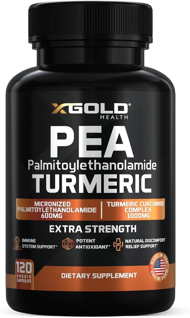 Pea Palmitoylethanolamide + Turmeric Curcumin Complex – 1600mg Μικρονωμένα 99% & 95% Κουρκουμινοειδή – Υψηλής ισχύος κοινή υποστήριξη, κινητικότητα & άνεση – Κατασκευασμένο στις ΗΠΑ