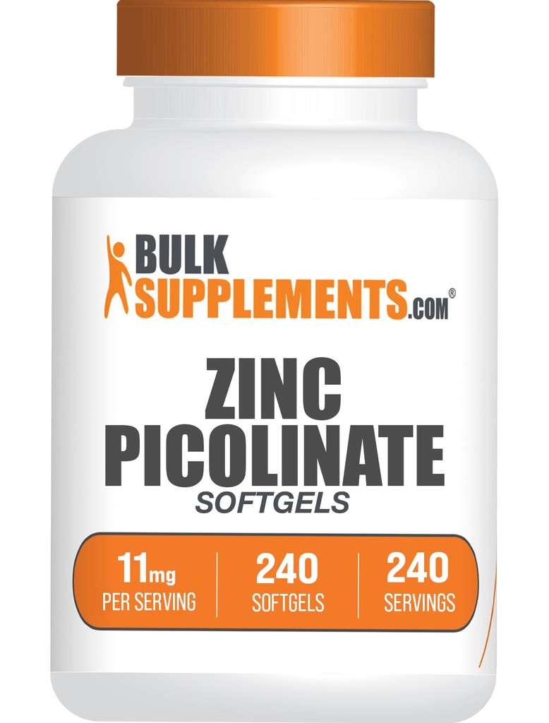BulkSupplements.com Ψευδάργυρος Picolinate Softgels - Ψευδάργυρος 11mg, για την υποστήριξη του ανοσοποιητικού, χωρίς γλουτένη - 1 Softgel ανά υπηρεσία, 240 Count (Pack of 1)