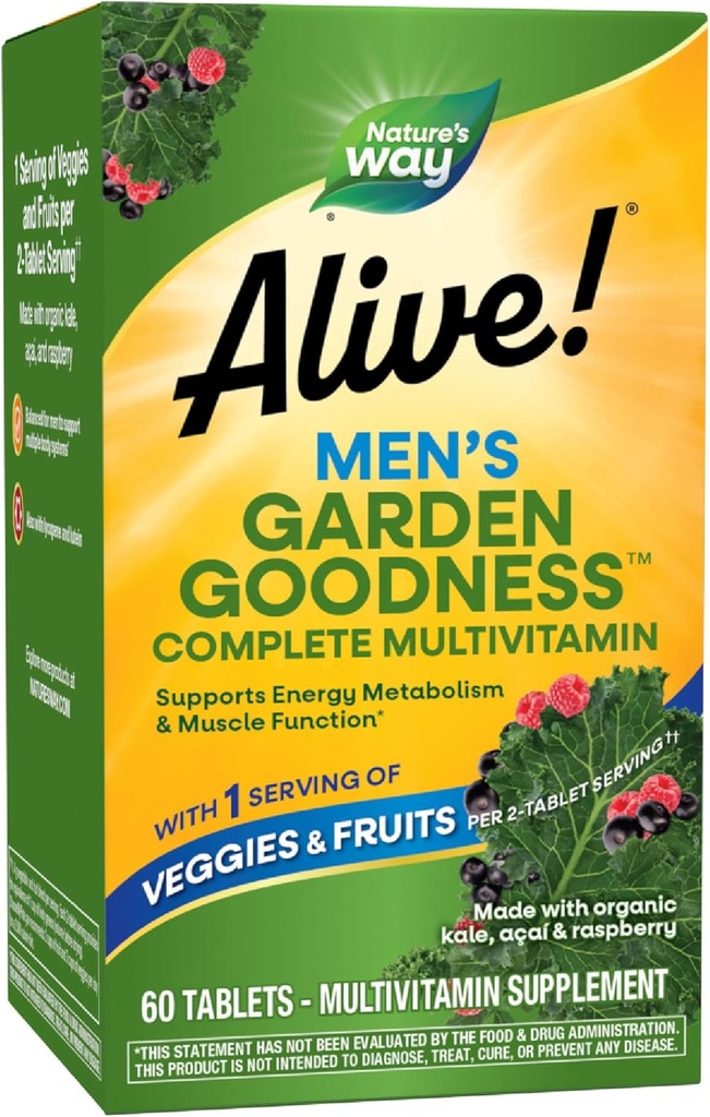 Ο Δρόμος της Φύσης Ζωντανός! Garden Goodness Men's Multivitamin, One Serving of Veggies and Fruits**, Υψηλής Ικανότητας Β- Βιταμίνες, 60 Tablets
