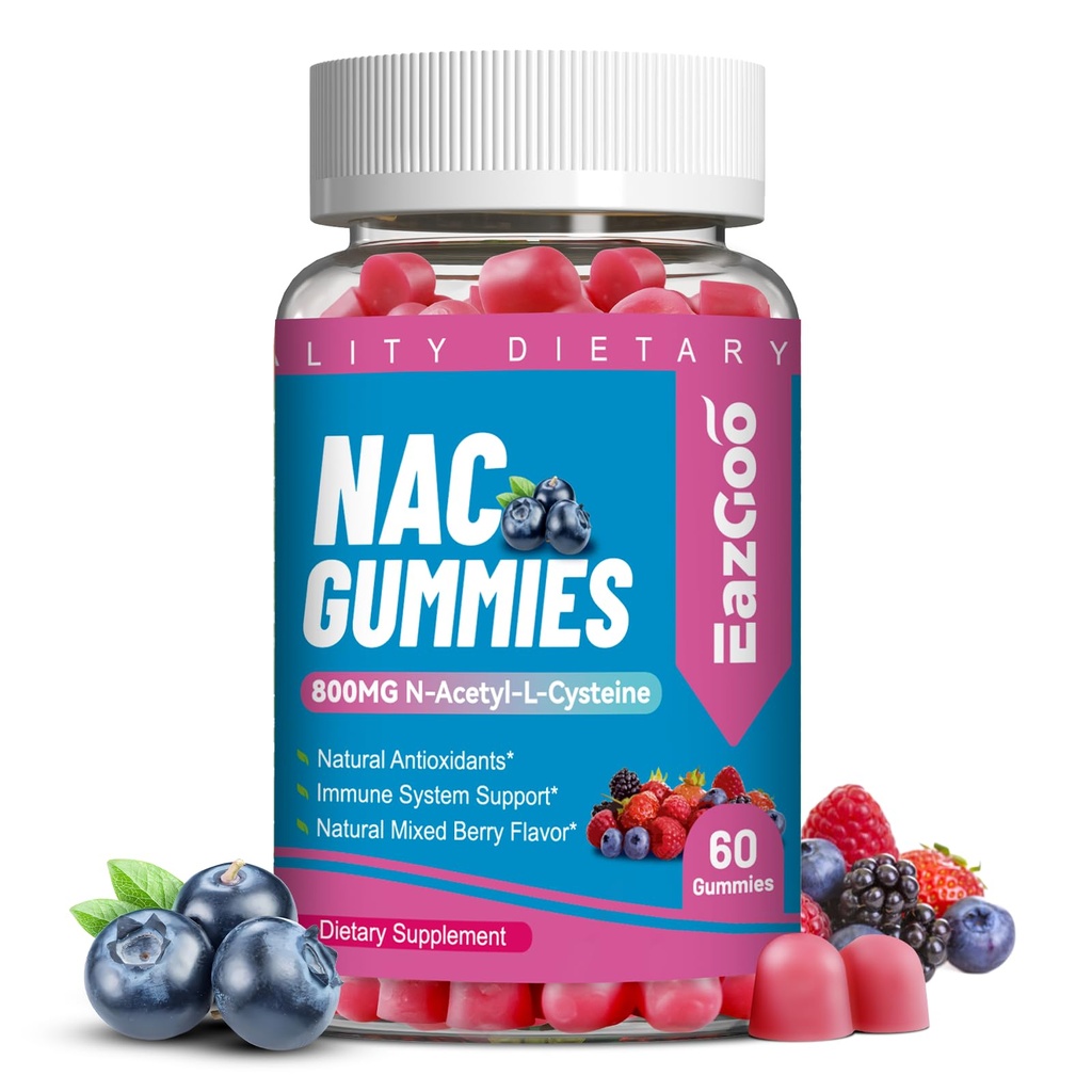 NAC Gummies 800mg, N-Acetyl Cysteine συμπλήρωμα, NAC συμπλήρωμα για το ανοσοποιητικό σύστημα & αντιοξειδωτικό, μη GMO, Gluten Free, Vegan - 60 Counts