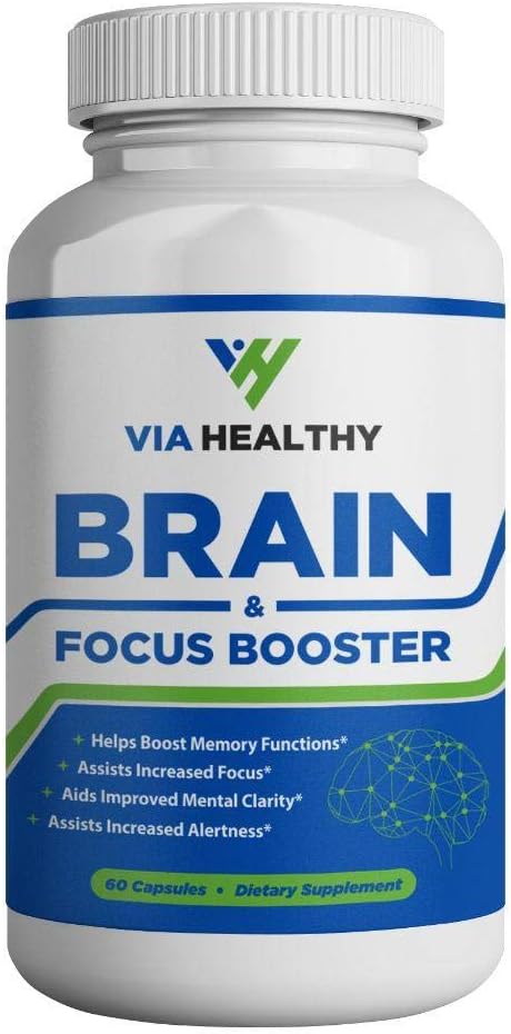 Brain & Focus Booster by Via Healthy - Ενισχύστε το Focus, Ενισχύστε τη Συγκέντρωση, Βελτιώστε τη Μνήμη & Καθαρότητα, Ενίσχυση του μυαλού, εκχύλισμα Ginger