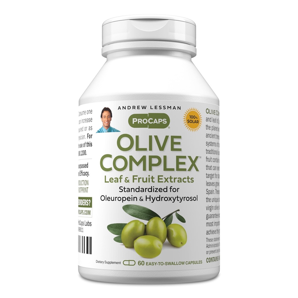 ANDREW LESSMAN Olive Complex - 60 κάψουλες - Εκχυλίσματα φύλλων και φρούτων. Τυποποιημένη για Oleuropein και Hydroxytyrosol για την υποστήριξη της καρδιοαγγειακής και ανοσοποιητικής υγείας. Μικρά Εύκολα Καταπιείτε Καψάκια