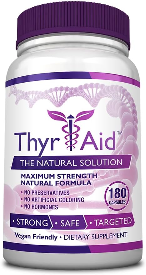 ThyrAid - Thyroid Συμπλήρωμα - Ιώδιο, Kelp, Ashwagandha - Vegan - 1 Φιάλη (3 Μήνας Προμήθεια, 180 Κάψουλες)