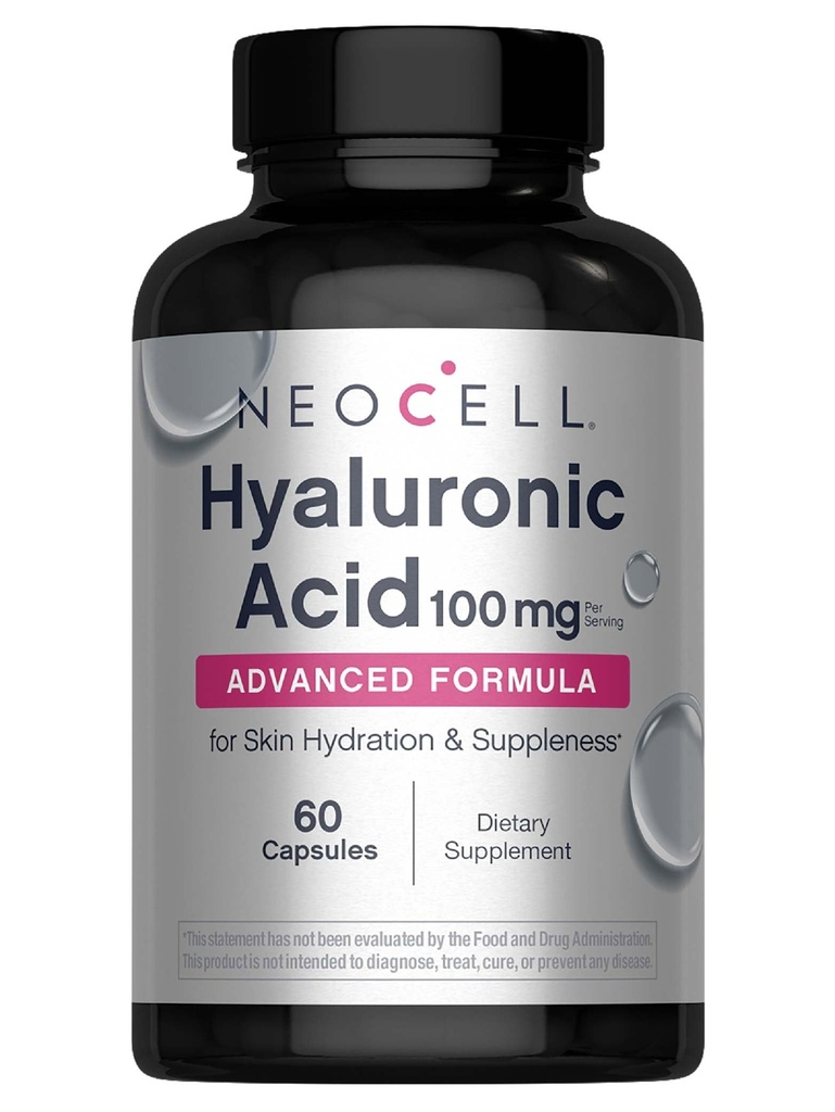 NeoCell Hyaluronic Acid Κάψουλες, Απαραίτητο Λιπαντικό, Υποστηρίζει την ενυδάτωση του ιστού, Χωρίς γλουτένη, 60 Count, 1 φιάλη