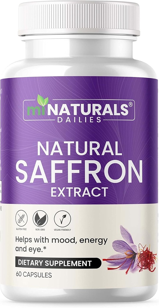 Συμπληρώματα φυσικού σαφράν - Pure Premium Extract Capsules - Υποστήριξη Mood - Υποστήριξη ματιών - Ενέργεια - Made in USA - 88,50 mg - 60 χάπια - Βελτιστοποιημένο - Pastillas de Azafran