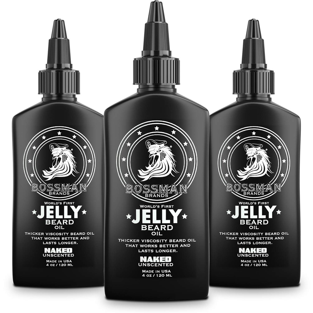 Bossman Jelly Beard Oil for Men - 3 Pack (12 oz σε Σύνολο, Γυμνό - Αρωματισμένο) – Μαλακά, Ενυδατώνει & Προϋποθέσεις με φυσικά συστατικά