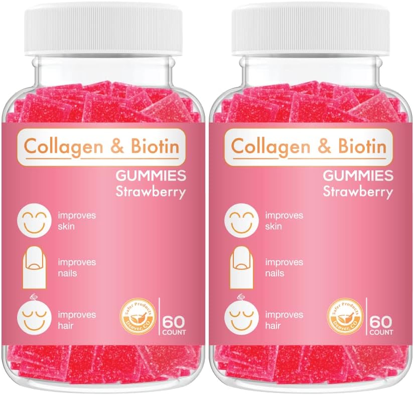 Κολλαγόνο Biotin Gummies - Υποστηρίζει τα μαλλιά, το δέρμα και τα νύχια ανάπτυξη των μαλλιών κατά της γήρανσης Φροντίδα Μασώμενα Gummy Βιταμίνες, Vegan, μη-GMO, Γλουτένη Χωρίς, Ζελατίνη Φράουλα Γεύσεις 120 Count, ροζ