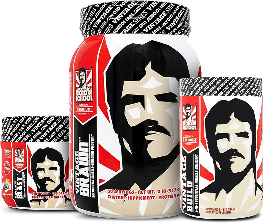 Old School Labs Vintage Build Post Workout, Vintage Blast Pre Workout and Vintage Brawn Protein Powder