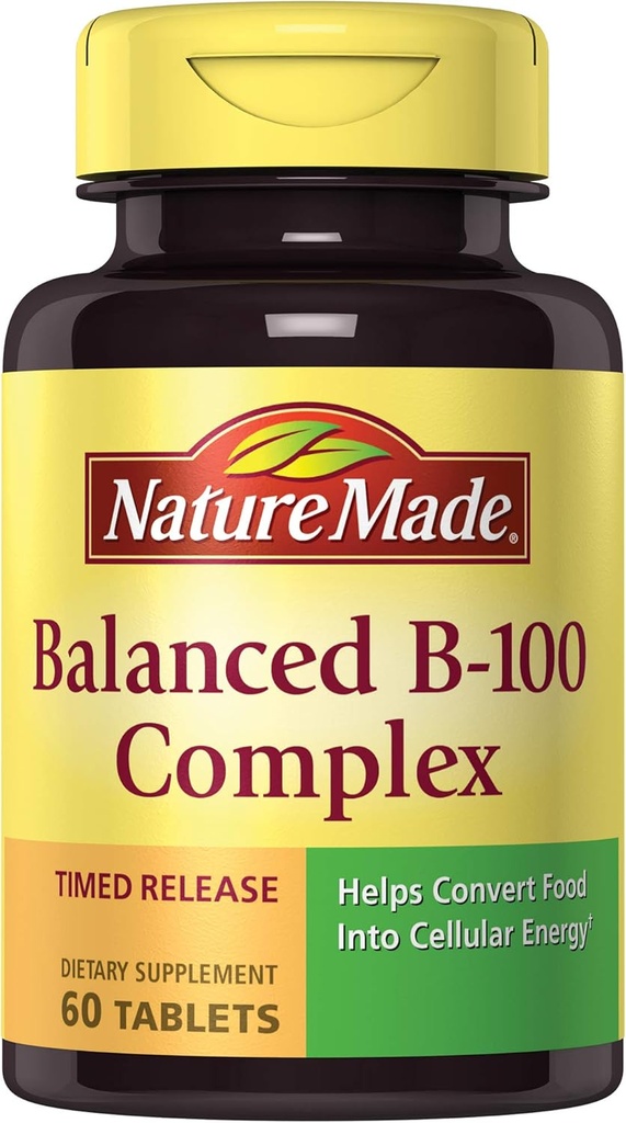 Nature Made balanced B- 100 Timed Release (Thiamin, Riboflavin, Niacin, B6, B12, Biotin, Pantothenic Acid & Folic Acid) Δισκία 60 Ct