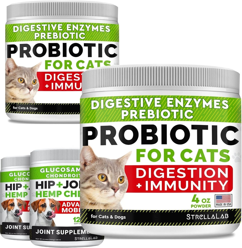 8oz Probiotics Powder + 240ct Hep Glucosamine Joint Supplement Bundle - Relieves Diarrhea + Joint Pain Relief - Digestive Enzymes + Prebiotics + Omega 3, Hemp Oil + Chondroitin, MSM - Made in USA