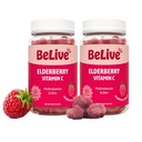 Belive Gummys Elderberry με ψευδάργυρο και βιταμίνη C - συμπλήρωμα υποστήριξης του ανοσοποιητικού με βιταμίνη D, A, E, B12 - Gummies για υγιή οστά & δόντια, Vegan, Keto & Non-GMO - Raspberry Flavor 