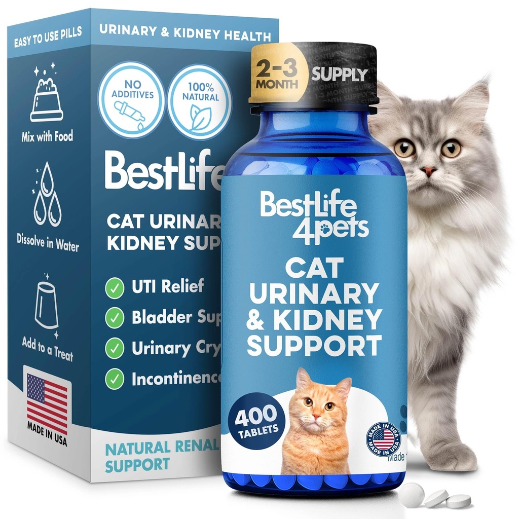 Cat UTI Remedy & Νεφρική υποστήριξη για γάτες, φυσική ούρα Φυλλαδική λοίμωξη και Cat Bladder Κρύσταλλα Θεραπεία Βοηθά Flush Out Νεφρικές Λίθοι, Καθαρίζει Μόλυνση, & Βελτιώνει την υγεία των νεφρών, 400 Μικροσκοπικά χάπια