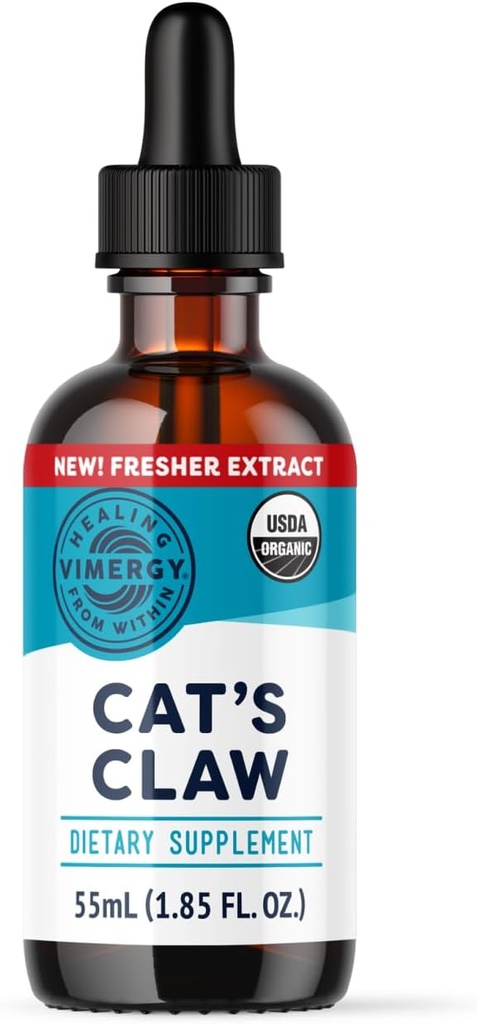 Vimergy Organic Cat’s Claw Liquid – Παρέχει Αντιοξειδωτική Υποστήριξη* – Οφέλη Το ανοσοποιητικό σύστημα* – Βιολογικό, Vegan, Χωρίς Γλουτένη, Μη ΓΤΟ – 30 Μερίδες (55 ml)