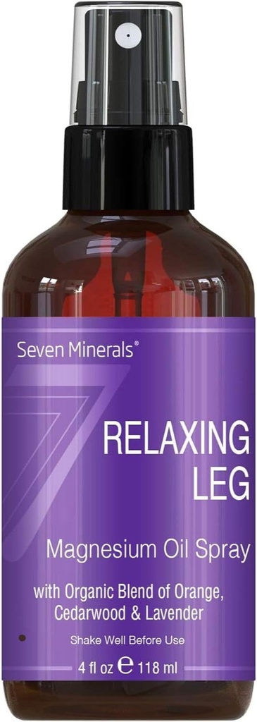 Seven Minerals Relaxing Leg Magnesium Spray, Ισχυρό μείγμα αιθέριων ελαίων (Orange, Cedarwood, & Λεβάντα), που ηρεμεί τα πόδια Φυσικά. 4 fl oz,