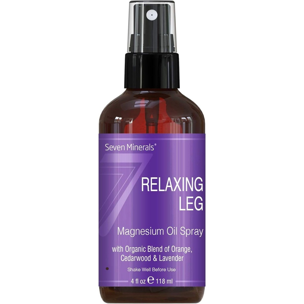 Seven Minerals Relaxing Leg Magnesium Spray, Ισχυρό μείγμα αιθέριων ελαίων (Orange, Cedarwood, & Λεβάντα), που ηρεμεί τα πόδια Φυσικά. 4 fl oz,