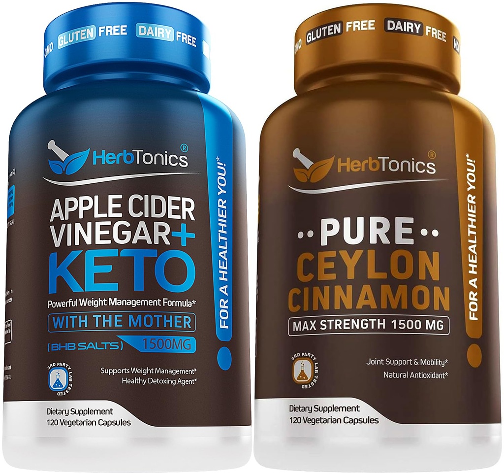 Herbtonics Apple Cider Vinegar Capsules Plus Keto BHB | Fat Burner & Weight Loss Supplement for Women & Men - Premium Ceylon Cinnamon Capsules - Effective Cinnamon Pills for Enhanced Well-Being