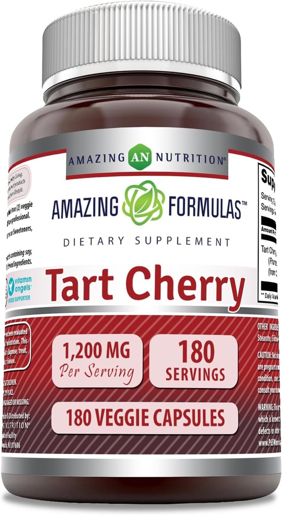 Amazing Formulas Tart Cherry 1200 MgPer Serving | 180 Veggie Capsules Supplement | Non-GMO | Gluten Free | Made in USA