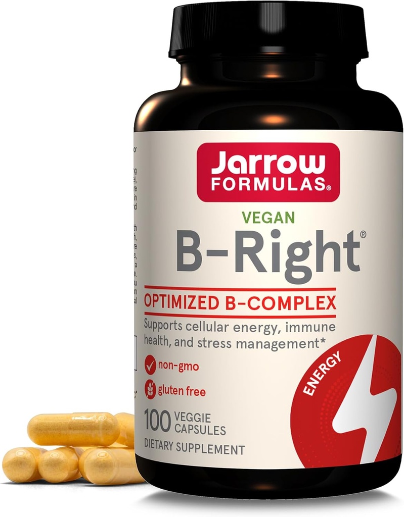 Jarrow Formulas B-Right - 100 Veggie Caps - Low-Odor Vitamin B-Complex Formula - Ενέργεια & Μεταβολισμός Υποστήριξη - Προάγει τον εγκέφαλο, την καρδιά και την καρδιαγγειακή υγεία - 100 Υπηρεσίες
