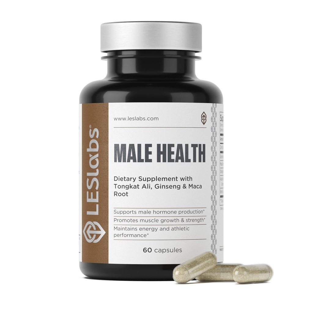 LES Labs Male Health – Enhance Hormone Production, Strength & Vitality, Drive & Endurance – Tongkat Ali, Ginseng, Maca & Boron – Non-GMO Supplement – 60 Capsules