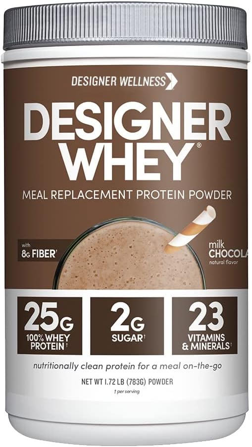 Designer Wellness, Designer Whey Protein Meal Replacement Powder, Organic Superfood Complex Carbs, Vitamins, Minerals, Gluten-Free, Milk Chocolate, 1.72 Pound