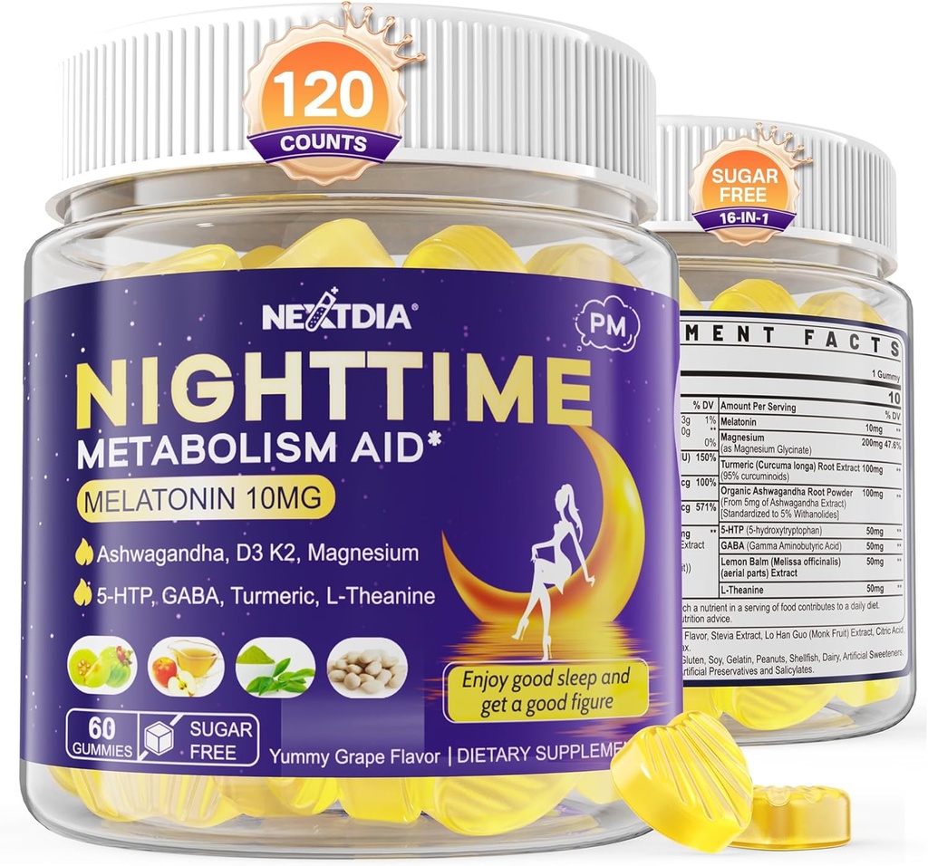 Μελατονίνη 10mg Gummies, Νυχτερινή Ώρα Μεταβολισμός Gummies για ενήλικες, Crush Excess Hoarding Ενώ Αναπαύεστε, Προώθηση Υγιή Zzzs, με Μαγνήσιο, Ashwagandha, 5-HTP, GABA, 100% Χωρίς φάρμακα, Χωρίς ζάχαρη, 2Packs