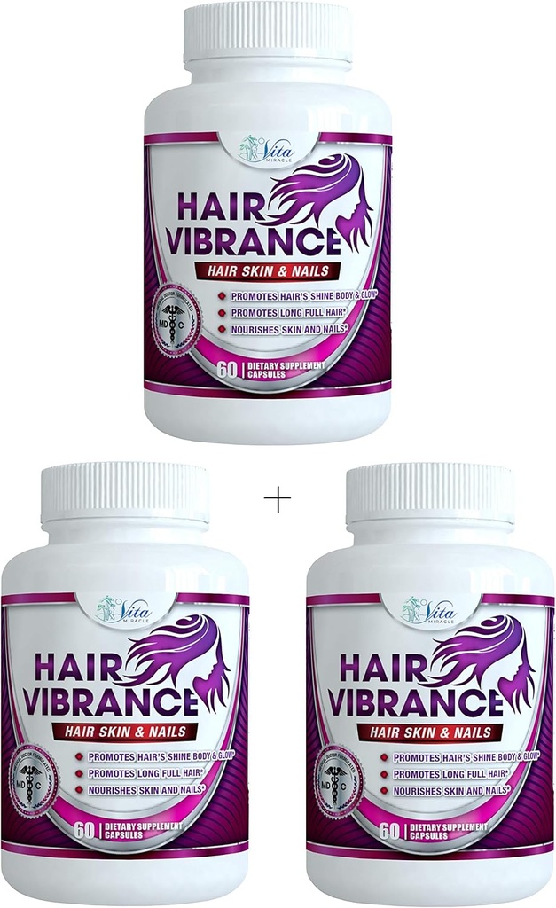 Hair Vibrance Hair Skin and Nails Βιταμίνες - Doctor Formulated with 15000mcg Βιοτίνη για την ανάπτυξη των μαλλιών και 23 Βιταμίνες για την ανάπτυξη των μαλλιών Longer Shiny Full Healthier Hair Skin Nails and Lashes (3 Pack)