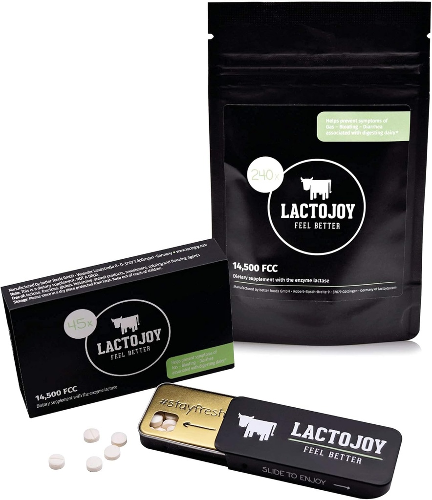 LactoJoy Lactase Pills Bundle of 45 Pcs. and Refill Pack I Ισχυρό Lactase Ένζυμα για τη δυσανεξία της λακτόζης I Ultra Pure Lactase για βελτιωμένη πέψη I No Silicon Dioxide, No Artificial Flavors