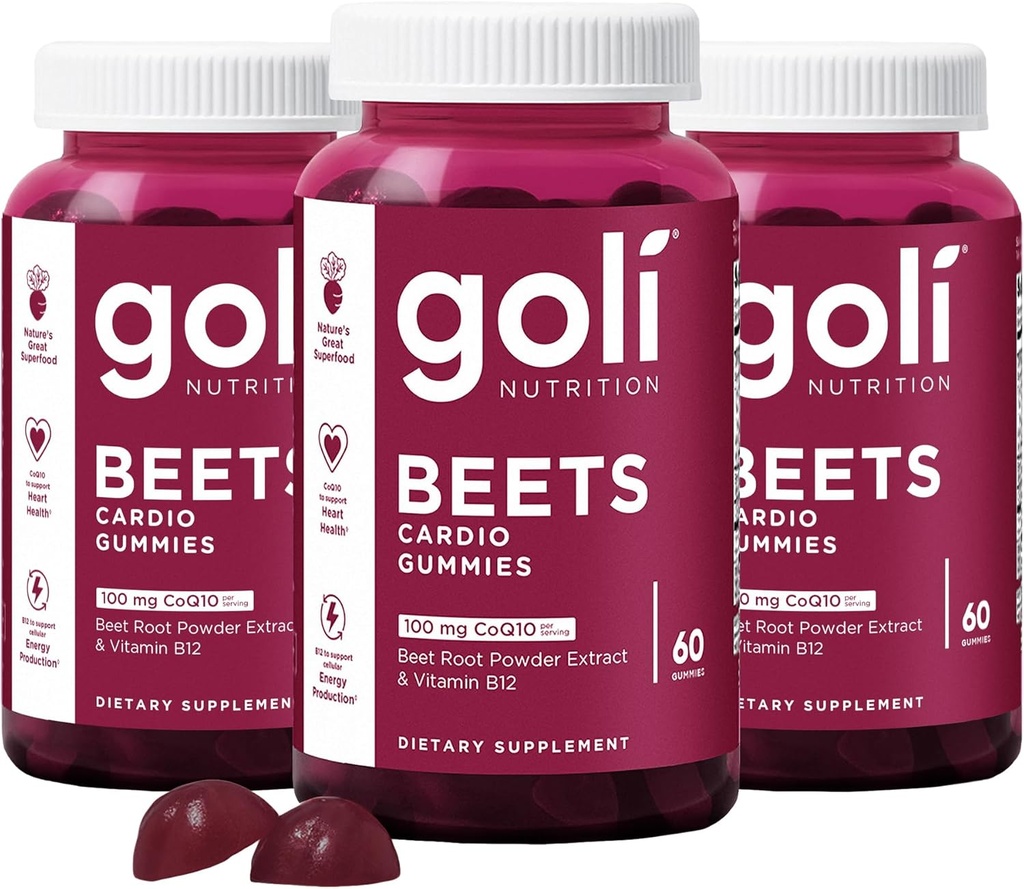 Goli συμπλήρωμα διατροφής, beets Cardio Gummy, 180 Count(3 Pack of 60), 100mg CoQ10 & Beet εκχύλισμα ρίζας - Χωρίς γλουτένη, Vegan, μη GMO, και Gelatin-free.