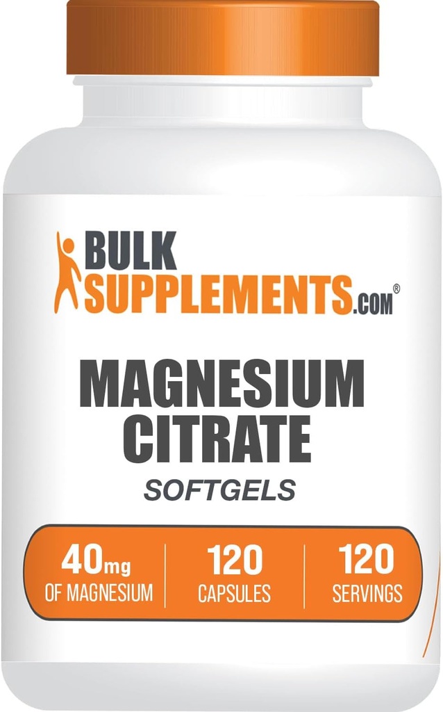 BulkSupplements.com Μαγνήσιο Citrate Softgels - Συμπλήρωμα μαγνησίου, Συμπλήρωμα κιτρικού μαγνησίου - Χωρίς γλουτένη, 1 Softgel ανά σερβίρισμα (40mg μαγνησίου), 120 Count (Pack of 1)