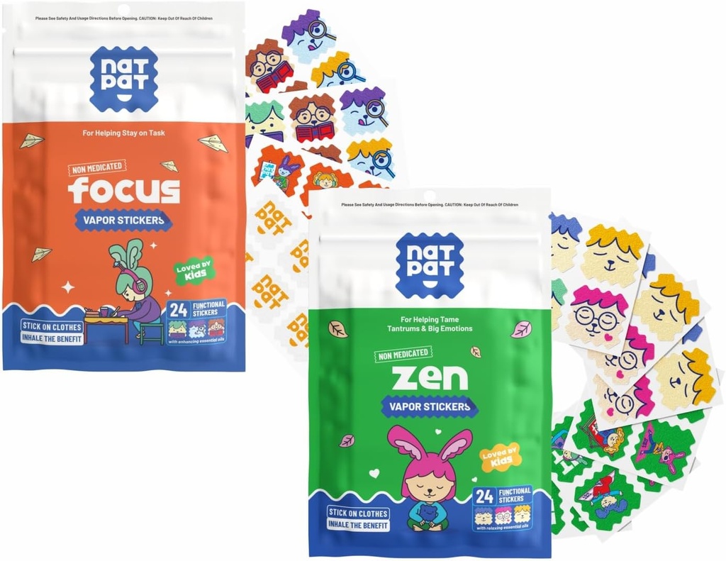 NATPAT FocusPatch (1 Pack) και ZenPatch (1 Pack) Bundle - 24 Focus Enhanceing Stickers και 24 Calm Enhanceing Stickers - Χημικά Δωρεάν, Φυσική ανακούφιση για Focus και υποστήριξη Mood
