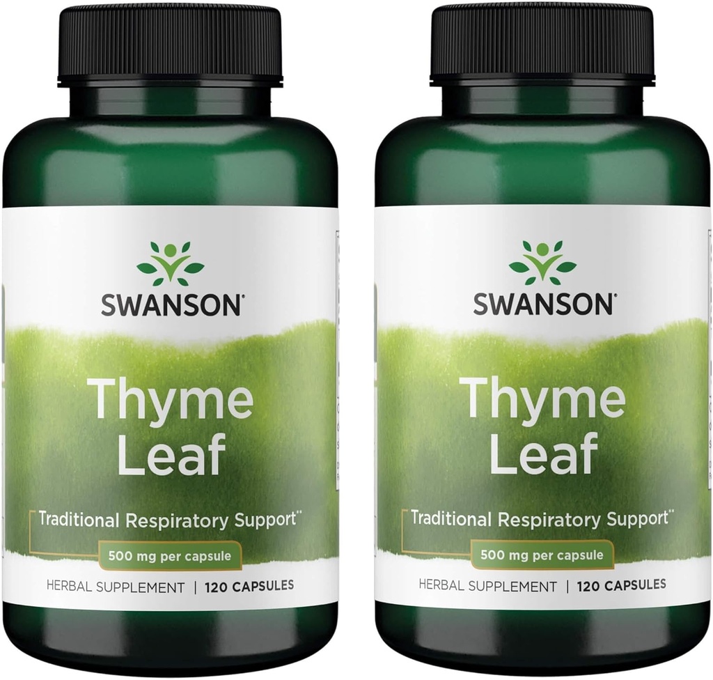 Swanson Thyme Leaf - Βότανο συμπλήρωμα που υποστηρίζει την υγεία του αναπνευστικού συστήματος - Φυσική Φόρμουλα Aiding Digestive System Health - (120 κάψουλες, 500mg έκαστο) (2 Pack)