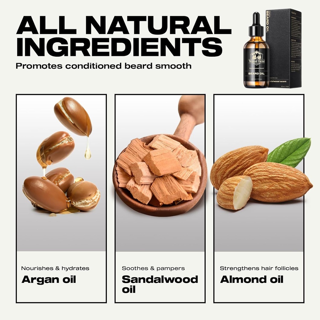 Ξηροπεταλέλαιο - Έλαιο για τους άνδρες Thicker με βιταμίνη Ε, δεντρολίβανο, Castor Mustache Oil για τους μαύρους άνδρες, μαλακώνει & ενισχύει το έλαιο Beard Care Oil (Sandalwood, 1oz)