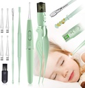 Εργαλεία αφαίρεσης κεριού αυτιού, 9 Pack Ear Cleaning Tool, Ear Pick with 2 LED Lights,Build-in USB Ear Wax Remover for Kids and Adults