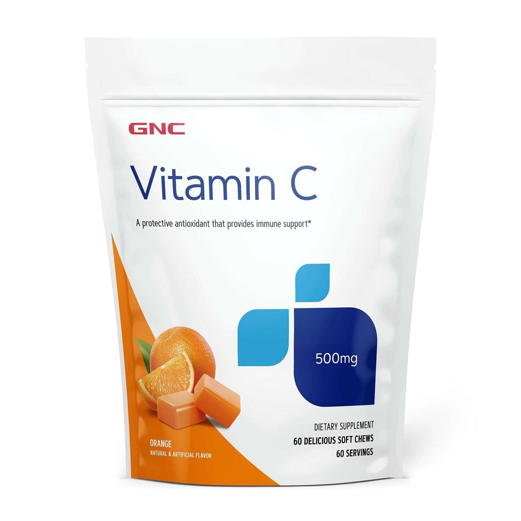 GNC Βιταμίνη C μαλακά μάσημα 500mg, Πορτοκαλί, 60 μάσημα, υποστηρίζει φυσική αντίσταση
