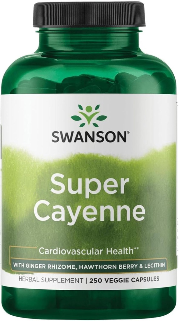 Swanson Super Cayenne - συμπλήρωμα βοτάνων Προώθηση της υγείας της καρδιάς, της κυκλοφορίας & της ροής του αίματος - Φυσική Φόρμουλα w/Ginger Rhizome, Hawthorne Berry & Lecithin - (250 κάψουλες Veggie)