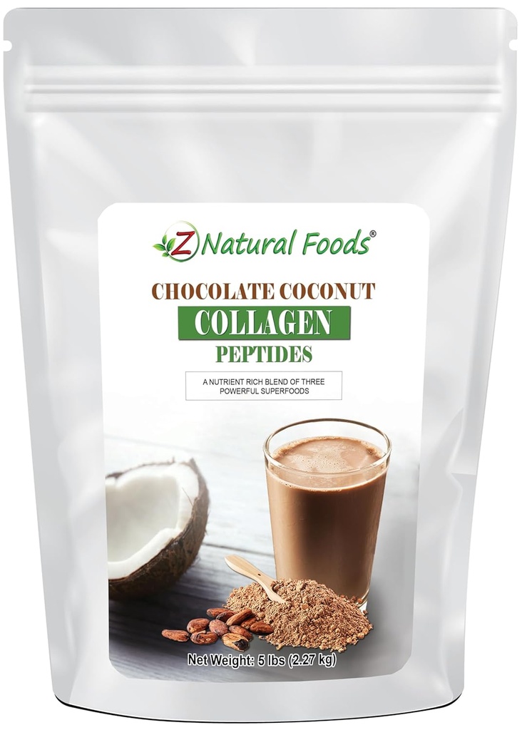 Chocolate Collagen Peptides Made With Coconut Milk Powder - 5 lb - Delicious Taste + Zero Sugar - Hydrolyzed Collagen + Organic Cacao + Coconut Milk Powder - Gluten Free & Non GMO