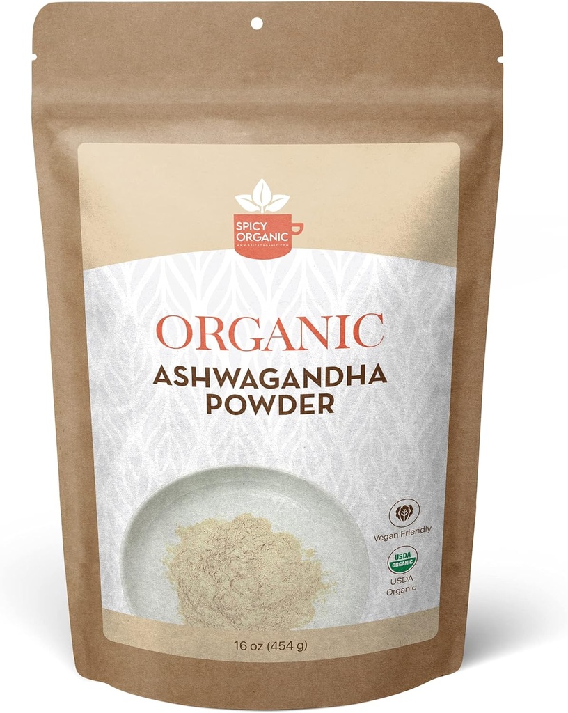 SPICY Organic Organic Ashwagandha Root Powder – 1 lb., Μη ΓΤΟ, 100% Ακατέργαστο από την Ινδία – Ινδικό Ginseng (Withania Somnifera) – Φυσικό Στρες Υποστήριξη, Ενέργεια & Ανοσοποιητική Υγεία
