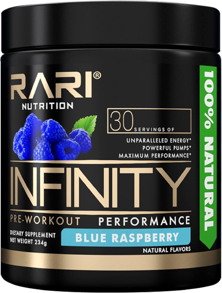 Infinity Pre Workout Performance - Προ προπόνηση για γυναίκες και άνδρες, υψηλής απόδοσης ενεργειακή σκόνη - 30 εξυπηρετούν - μπλε σμέουρο