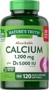Nature's Truth Απορροφήσιμο Ασβέστιο 1200 mg Plus D3 5000 IU ανά Σερβιριστικό Γρήγορη απελευθέρωση Softgels - 120 ct, Συσκευασία των 2