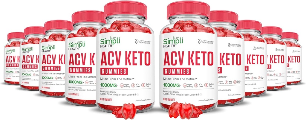 (10 Pack) Simpli Health Keto ACV Gummies Advanced Formula 1000MG Ketonature Keto Gummies Apple Cider Vinegar Formulated with Pomegranate Beet Juice Powder B12 Vegan Non GMO 600 Gummys