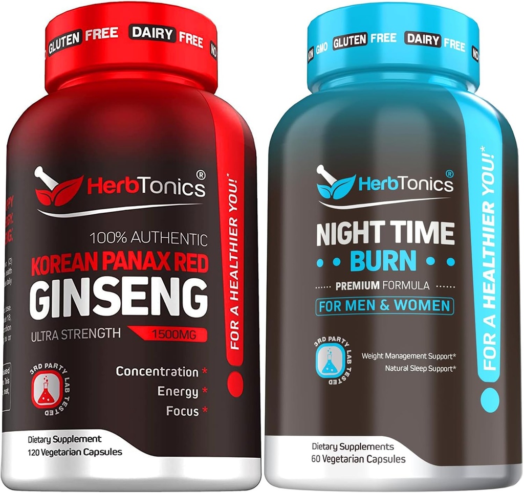 Korean Red Panax Ginseng 1500mg - Υψηλή ισχύς Ginseng για την ενέργεια, την απόδοση και το ανοσοποιητικό υποστήριξη για άνδρες και γυναίκες - συμπλήρωμα βάρους νύχτα με μελατονίνη για την υποστήριξη του ύπνου και του μεταβολισμού