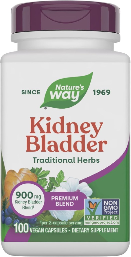 Nature's Way Kidney Bladder Premium Blend, Παραδοσιακό συμπλήρωμα βοτάνων, 900 mg ανά 2-Capsule Serving, Μη-GMO Project Επαληθευμένο, Vegan, 100 κάψουλες (Packaging May Vary)