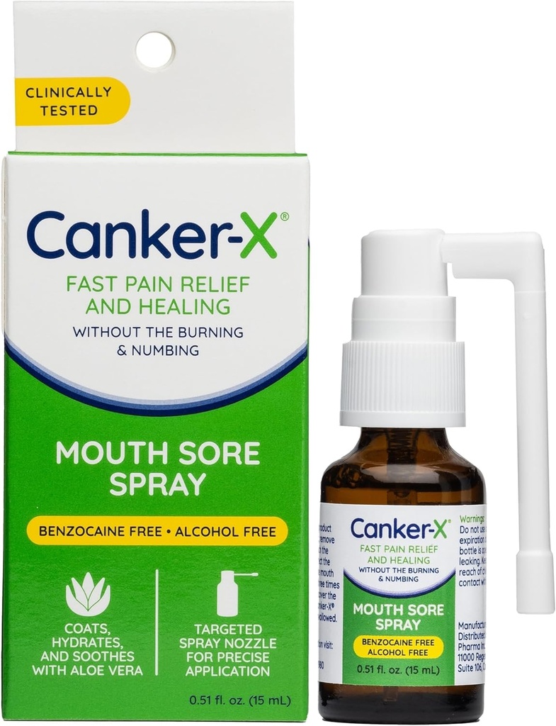 Canker-X Mouth Sore Spray, Στοματική ανακούφιση του πόνου από το Canker Sores, Burns & More, Χωρίς κάψιμο & Numbing, Benzocaine-Free & Alcohol-Free Mouth Ulcer θεραπεία, Στοχευμένο Spray Nozzle, 0.51 Fl. Oz.