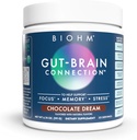 BIOHM Gut-Brain σύνδεση μνήμης & συμπλήρωμα εστίασης (6.74 Oz, 30 εξυπηρετήσεις) Υποστηρίζει την υγεία των ορέων & Γνωστική ευεξία, βοηθά την ενίσχυση της διάθεσης, τα προβιοτικά, τη μανία των λιονταριών & Bacopa Monneiri, σοκολάτα γεύση