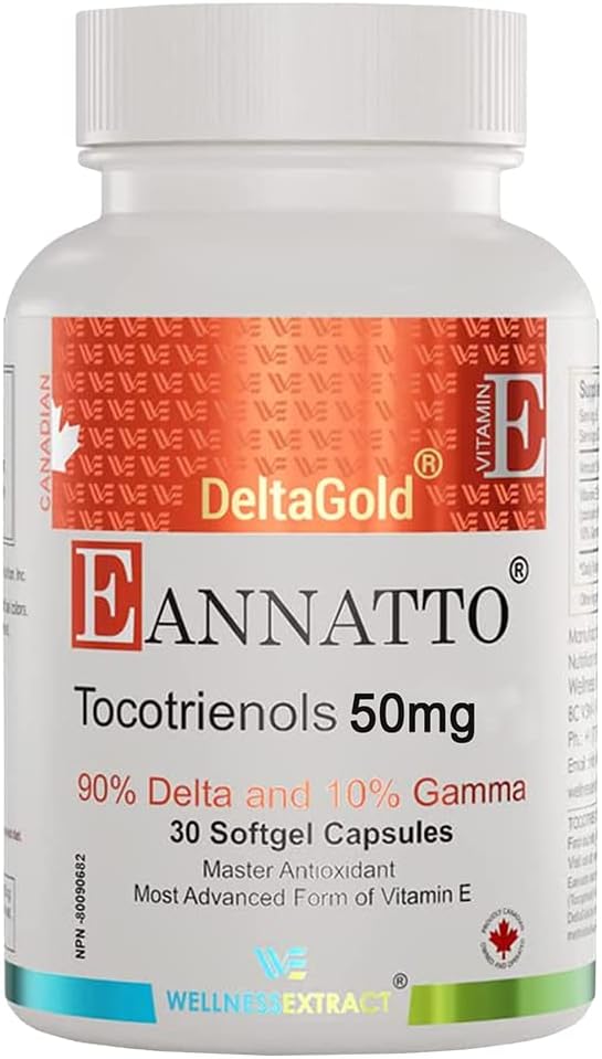WELNESS EXTRACT Eannatto Tocotrienols Deltagold Vitamin E Συμπληρώματα Softgels, Tocopherol Free, Υποστηρίζει την Ανοσολογική Υγεία, Μη ΓΤΟ, Χωρίς Γλουτένη & Αντιοξειδωτικό (50MG 30 Softgels).