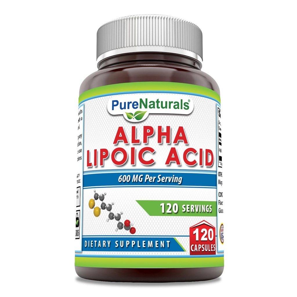 Pure Naturals Alpha Lipoic Acid 600 mg 120 Capses Supplement 