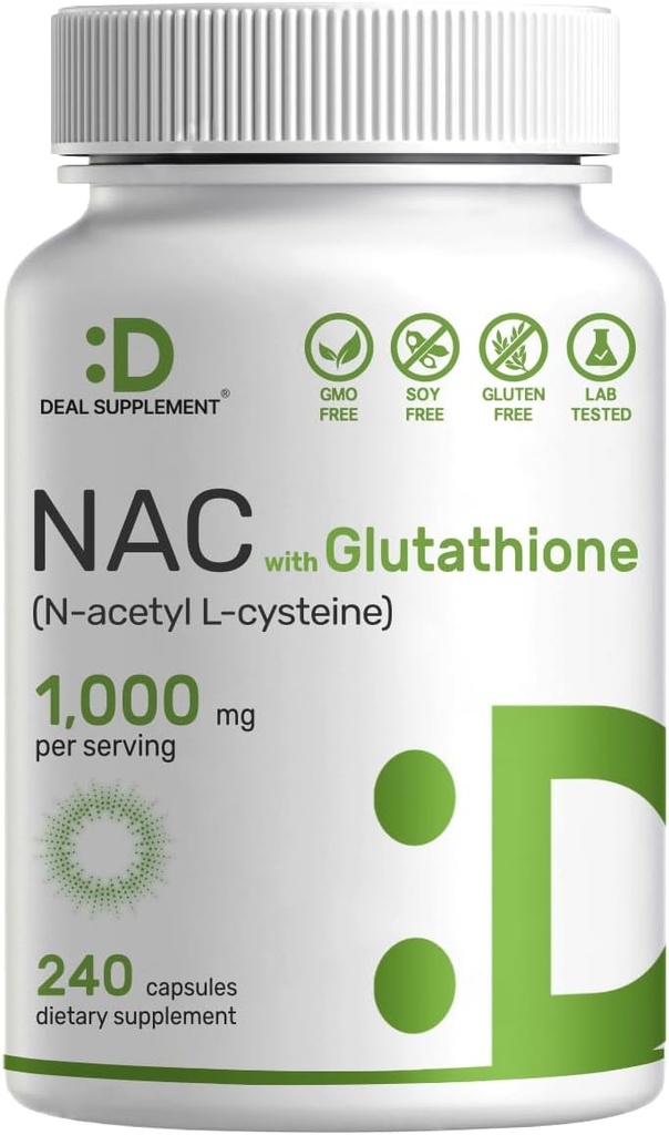 ΕΝΗΜΕΡΩΤΙΚΟ ΣΥΜΠΛΗΡΩΜΑ Συμπλήρωμα NAC (N-Acetyl Cysteine) 1.000mg ανά υπηρεσία με Μειωμένη Γλουταθειόνη, 240 κάψουλες – Αντιοξειδωτική Υποστήριξη για την Ανοσολογική Υγεία, Πνεύμονα, & Ηπατική Λειτουργία